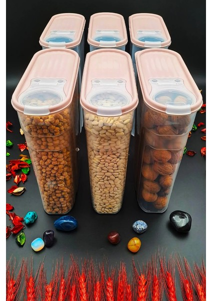 Erzak Bakliyat Saklama Kabı ( 4 Litre ) Kiler Box 6 'lı Set Lüks Şık Kutu Çeyiz Seti Pembe indirimleri