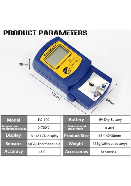 Zining Shop Dijital Sıcaklık Test Cihazı Havya Ipuçları Taşınabilir FG-100 Termometre Kaynak Demiri Için Kullanılan Witensors (Yurt Dışından)