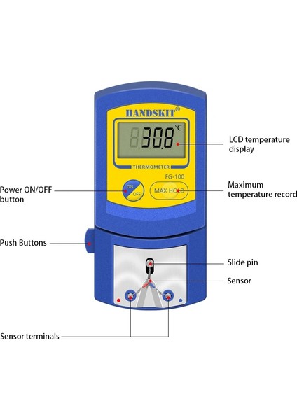 Zining Shop Dijital Sıcaklık Test Cihazı Havya Ipuçları Taşınabilir FG-100 Termometre Kaynak Demiri Için Kullanılan Witensors (Yurt Dışından)