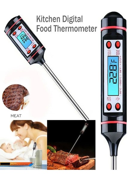 Siyah Stil Dijital Gıda Termometresi Probu Hindi Sütü Pişirme Et Mutfak Sıcaklığı Barbekü (Yurt Dışından)