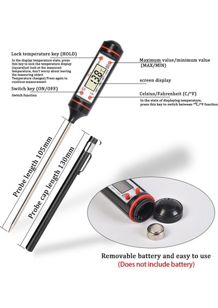 Jr-1 Tarzı Elektronik Dijital Gıda Termometresi Kek Şeker Kızartma Barbekü Gıda Et Sıcaklığı Ev Termometreleri Uzun Prob ile (Yurt Dışından) indirimleri