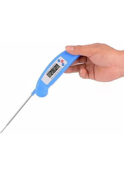 Mavi Stil Dijital Prob Termometre Katlanabilir Gıda Barbekü Et Fırını Katlanır Mutfak Termometresi Pişirme Suyu Yağ Araçları (Yurt Dışından)