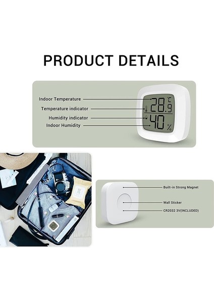 Beyaz Stil Manyetik Mini LCD Dijital Oda Termometresi Sıcaklık Sensörü Nem Ölçer Kapalı Higrometre Ölçer Hava Istasyonu (Yurt Dışından) modelleri