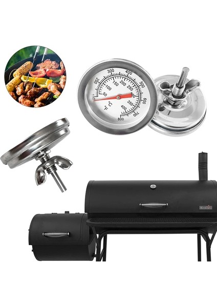 Bir Stil Paslanmaz Çelik Barbekü Sigara Içen Çukur Bimetalik Izgara Termometre Sıcaklık Ölçer Çift Ölçer ile 500 Derece Uygun Pişirme (Yurt Dışından)