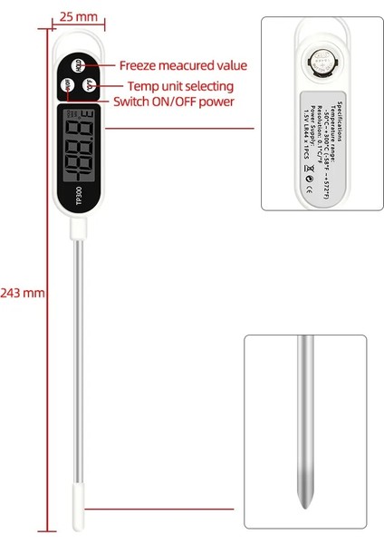 Siyah Stil Gıda Termometresi TP300 Mutfak Termometresi Elektronik Barbekü Fırın Sıcaklık Ölçer Et Suyu Süt Pişirme Probu Mutfak Gereçleri (Yurt Dışından)