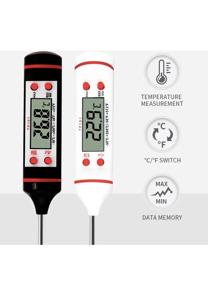 Siyah Stil Gıda Termometresi TP300 Mutfak Termometresi Elektronik Barbekü Fırın Sıcaklık Ölçer Et Suyu Süt Pişirme Probu Mutfak Gereçleri (Yurt Dışından)