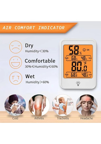 Zining Shop Siyah Stil LED Dijital Elektronik Termo-Higrometre Sıcaklık Nem Ölçer Oturma Odası Yatak Odası Ofis Ev Için Arkadan Aydınlatmalı (Yurt Dışından)