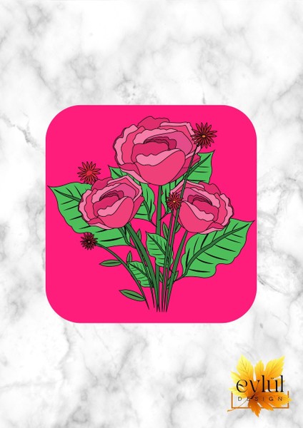Pembe Çiçek Baskılı Özel Tasarım Baskılı Mdf Kare Bardak Altlığı