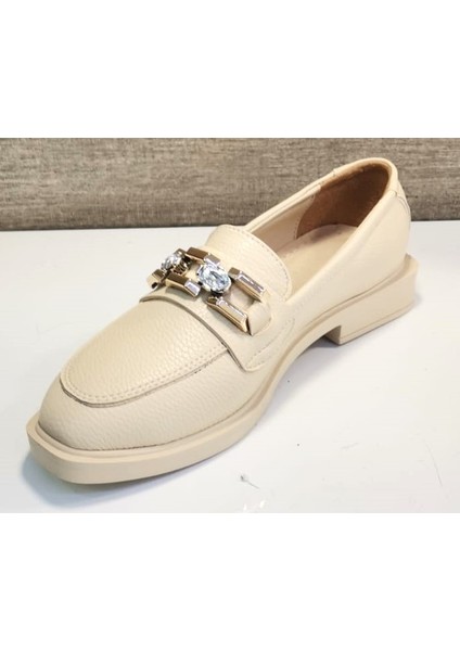 217 Kadın Taşlı Tokalı Kısa Topuklu Casual Ayakkabı Bej fiyatları