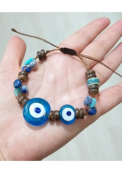 Amorf Kesim Sodalit Lapis Lazuli Amazonit Doğaltaşlı Cam Nazar Boncuklu Bileklik fırsatları