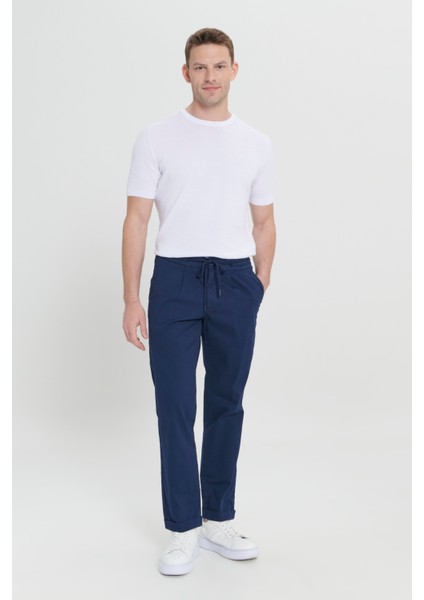 Erkek Lacivert Comfort Fit Rahat Kesim Yan Cepli Pantolon