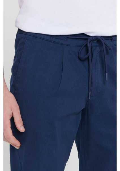 Erkek Lacivert Comfort Fit Rahat Kesim Yan Cepli Pantolon