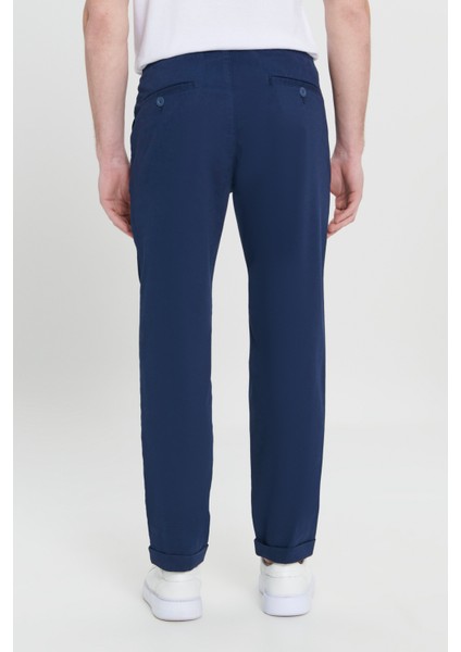 Erkek Lacivert Comfort Fit Rahat Kesim Yan Cepli Pantolon