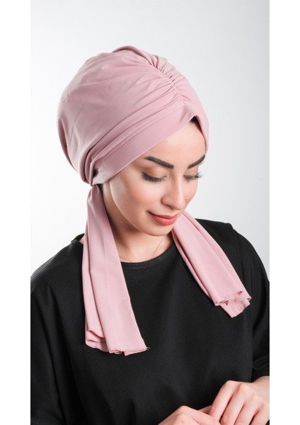 Pudra Pratik Hazır Geçmeli Tesettür Bone Kesik Elyaf Sade 2111_06