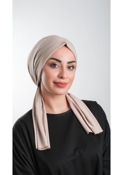 Bej Pratik Hazır Geçmeli Tesettür Bone Kesik Elyaf Sade 2111_12 fiyatları
