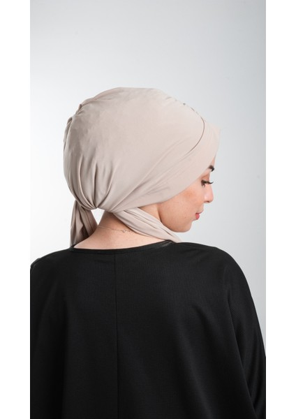 Bej Pratik Hazır Geçmeli Tesettür Bone Kesik Elyaf Sade 2111_12 fırsatları