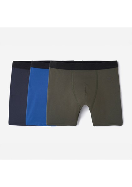 Erkek Boxer Seti - 3'lü Paket - Koyu Mavi/Mavi/Haki