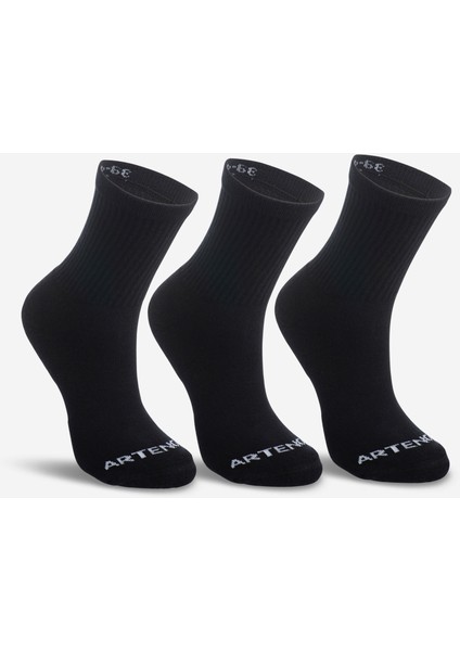 Artengo Tenis Çorabı - Yüksek Konç - Unisex - 3 Çift - Siyah - RS 100