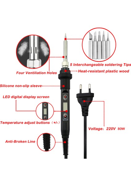 80W Elektrikli Havya LCD Dijital Ekran Ayarlanabilir Sıcaklık Kaynak Onarım Araçları 220V / 110V Havya Tel Ipuçları (Yurt Dışından)