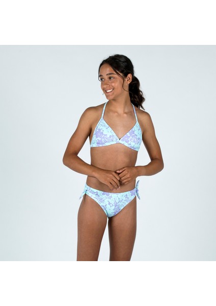 Olaian Çocuk V Kesim Yaka Bikini Takımı - Mor/Mavi - Çiçek Desenli - 100