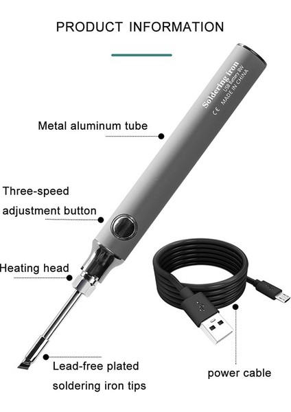 Kablosuz Mini USB Şarjlı Havya Seti 5V Taşınabilir 8W Elektrikli Havya Kalemi Yüksek Enerji Aralığı Entegre Isıtma Çekirdek Havya Kafası (Yurt Dışından)