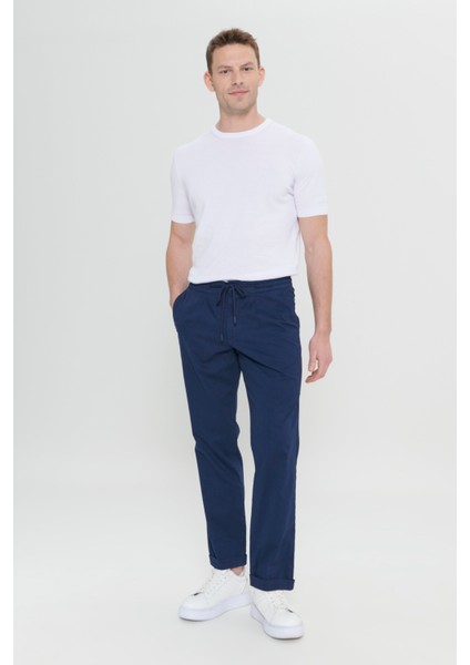 Erkek Lacivert Comfort Fit Rahat Kesim Yan Cepli Pantolon modelleri