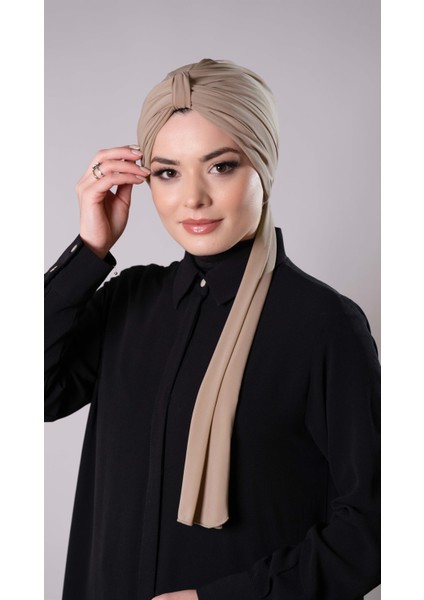 Bej Pratik Hazır Geçmeli Tesettür Bone Sandy Kumaş Atkılı 2204_12