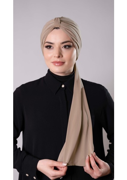 Bej Pratik Hazır Geçmeli Tesettür Bone Sandy Kumaş Atkılı 2204_12