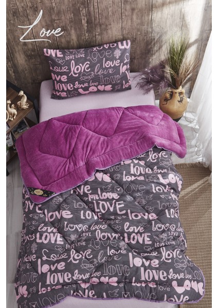 Marla Home Welsoft Tek Kişilik Love Desenli Yorgan Seti