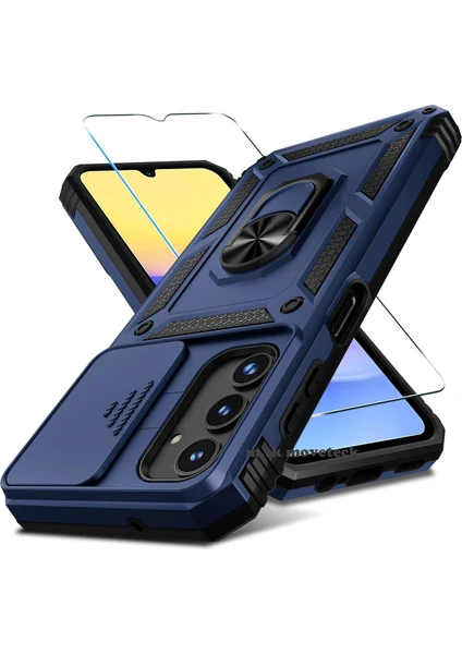 MTK Moveteck Samsung Galaxy A05S Kılıf Kamera Korumalı Sürgülü Yüzüklü Armor Military Zırh Tank Standlı + 9h Cam 2in1 Set