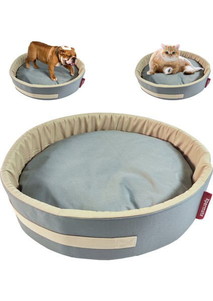 Sünger Simit Köpek Yuvası Küçük Irk Köpek Yatağı ve Kedi Yatağı 55 cm Antrasit Bej