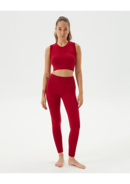 Kırmızı Sırt Dekolteli Drape Detaylı Crop Sırt Pencereli Büstiyer