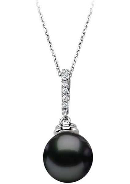 Pırlanta Taşlı Siyah Inci Kolye 0417P0064