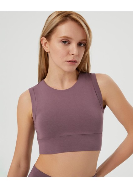 Lila EcoVero Sırt Dekolteli Drape Detaylı Crop Sırt Pencereli Büstiyer