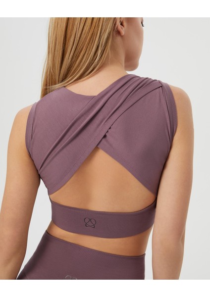 Lila EcoVero Sırt Dekolteli Drape Detaylı Crop Sırt Pencereli Büstiyer fiyatları