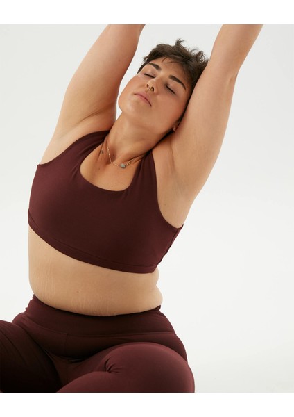 Ayma Active Kahverengi Organik Pamuk Low Back Bra Sırt Dekolteli Yoga Sütyeni