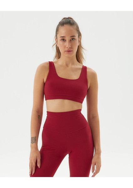 Ayma Active Bordo Organik Pamuk Low Back Bra Sırt Dekolteli Yoga Spor Sütyeni