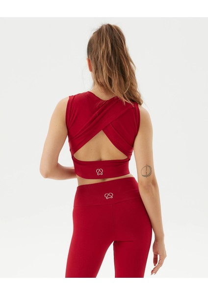 Kırmızı EcoVero Sırt Dekolteli Drape Detaylı Crop Sırt Pencereli Büstiyer