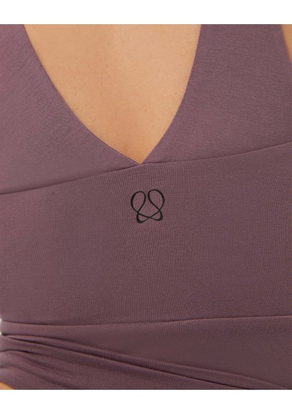 Lila Kadın EcoVero Viskoz, Kadın Önü Burgulu Belden Bağlamalı Göğüs Pedli Spor Pilates Yoga Büstiyer fırsatları