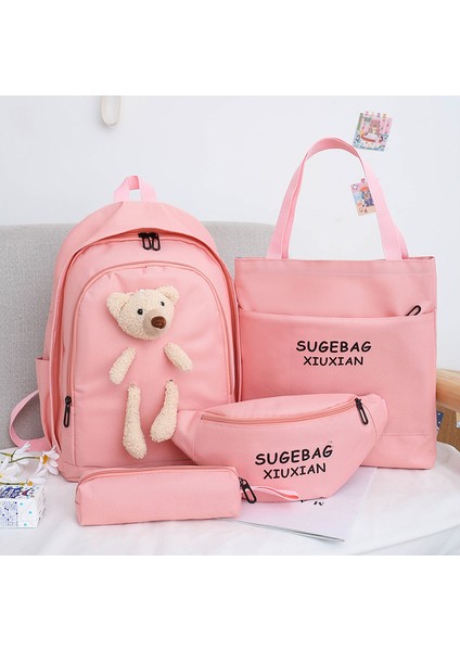 Orta ve Lise Öğrencileri Için Yeni Sevimli Ayı Büyük Kapasiteli Kore Tarzı Dört Parçalı Sırt Çantası (Yurt Dışından)