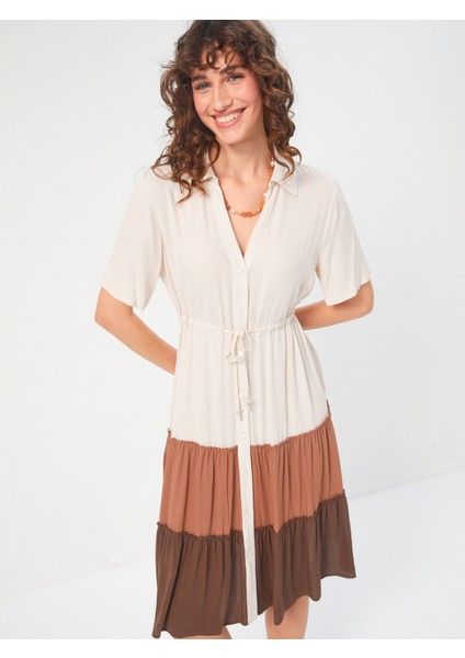 Renk Bloklu Parçalı Etekli Viskon Elbise 68276 fiyatları