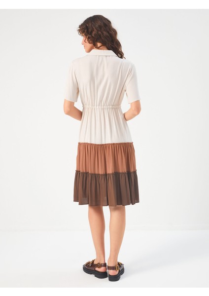 Renk Bloklu Parçalı Etekli Viskon Elbise 68276 modelleri