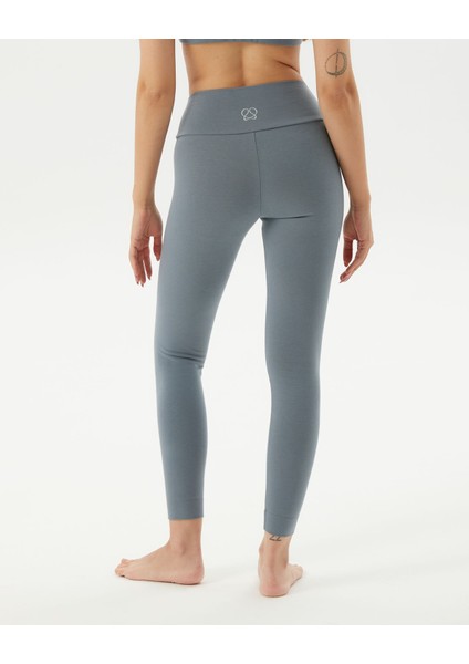 Kadın Mavi Organik Pamuk Basic Tayt - Gots Sertifikalı, Yüksek Bel, Çift Kat Korsaj, Orta Yoğunluklu Yoga Pilates Taytı fiyatları