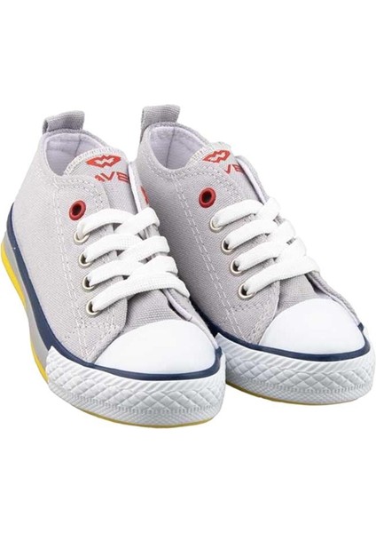 Unisex Erkek Kız Çocuk Keten Kısa Convers Modeli Bağcıklı Spor Ayakkabı Gri