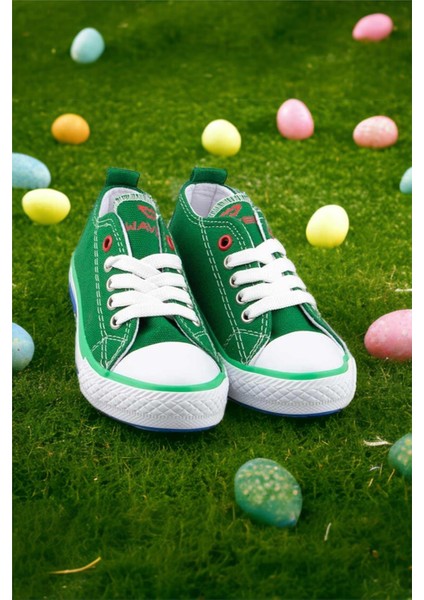 Unisex Erkek Kız Çocuk Keten Kısa Convers Modeli Bağcıklı Spor Ayakkabı Yeşil fiyatları