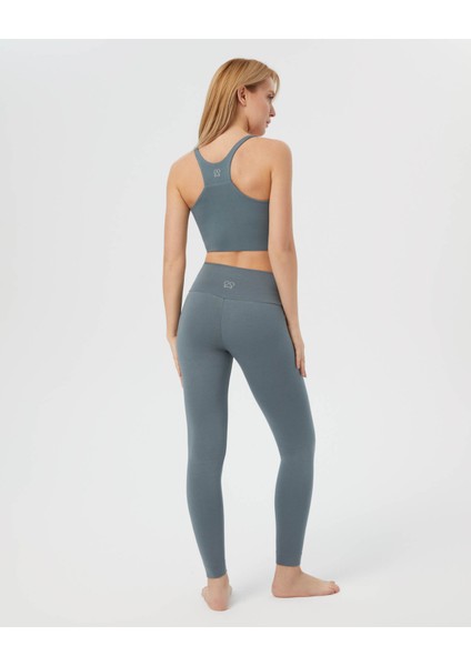 Mavi Gri EcoVero Viskoz, Yüzücü Askılı Kare Yaka Basic Crop Yoga Pilates Spor Sütyeni fiyatları