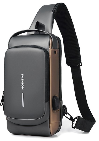 X306 Erkek Omuz Çantası USB Şarj Portu X306 Gri Altın (Yurt Dışından)