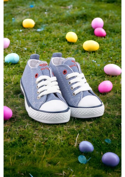 Unisex Erkek Kız Çocuk Keten Kısa Convers Modeli Bağcıklı Spor Ayakkabı Mavi