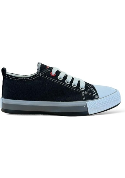 Unisex Erkek Kız Çocuk Keten Kısa Convers Modeli Bağcıklı Spor Ayakkabı Siyah