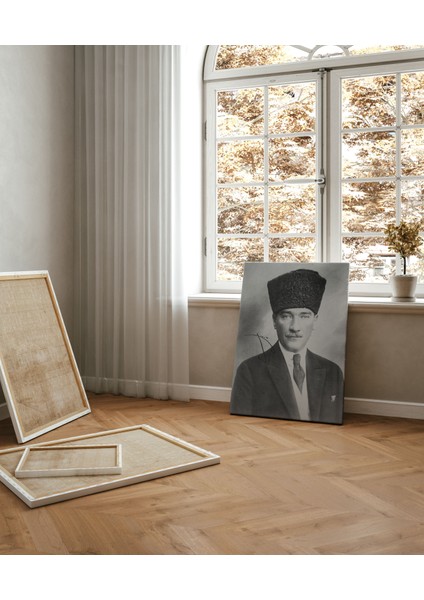 Gazi Mustafa Kemal Paşa Kalpaklı Atatürk Kanvas Tablo -Salon Oda Ofis Duvar Dekorasyonu Sanatsal Tablo fiyatları